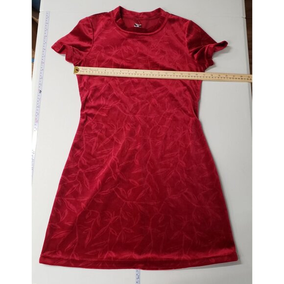90s Possessed Red Velvet Floral Textured Short Sleeve A Line Dress Size M Grunge - Picture 5 of 7